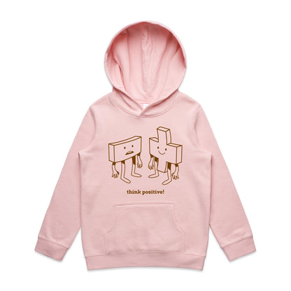 Think Positive, Plus And Minus - Youth Supply Hood Pink Kids Hoodie Maths Motivation