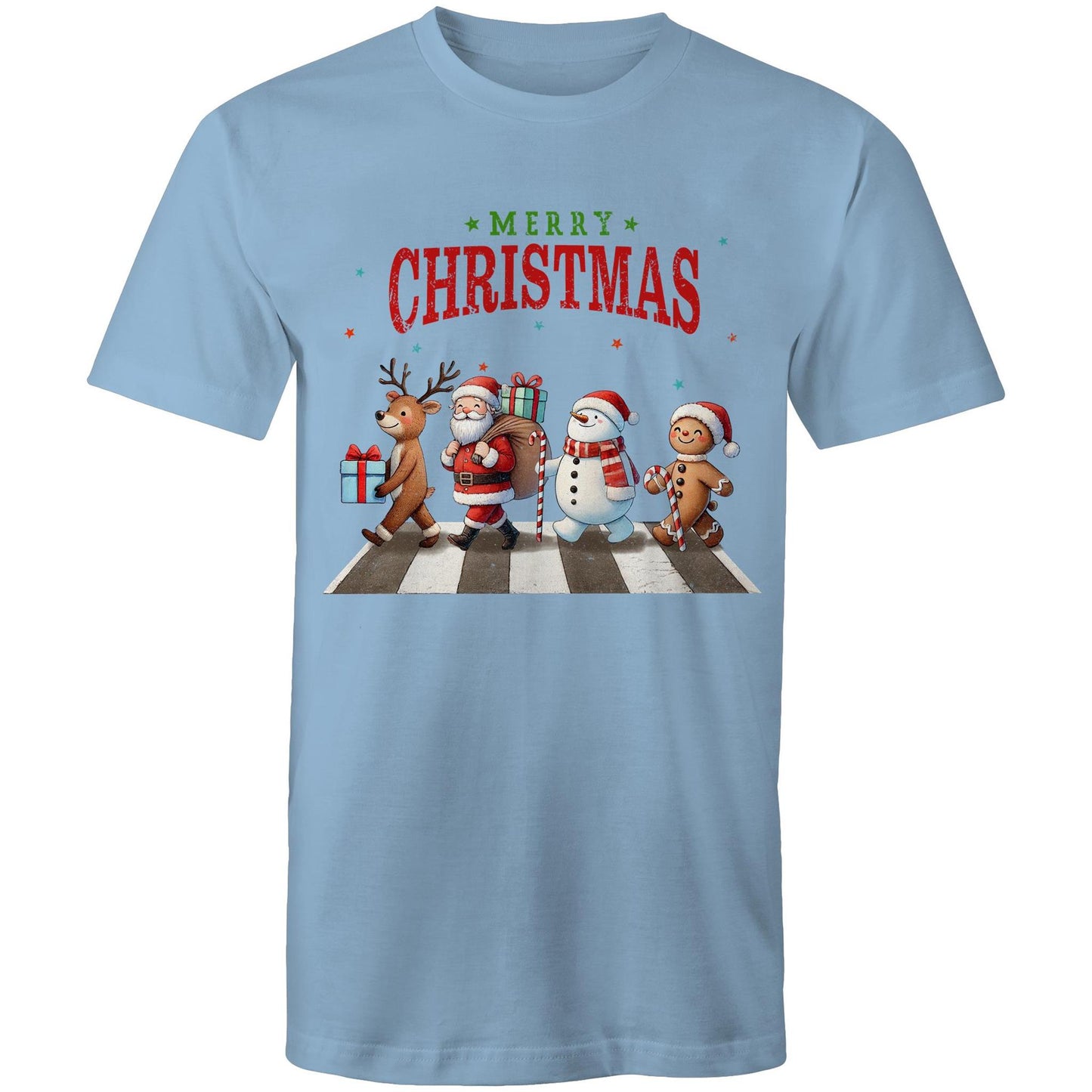 Fab Four, Merry Christmas - Mens T-Shirt Carolina Blue Mens Christmas T-shirt Christmas Printed In Australia