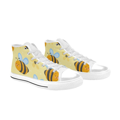 Bright Bees - Kids' High Top Canvas Shoes