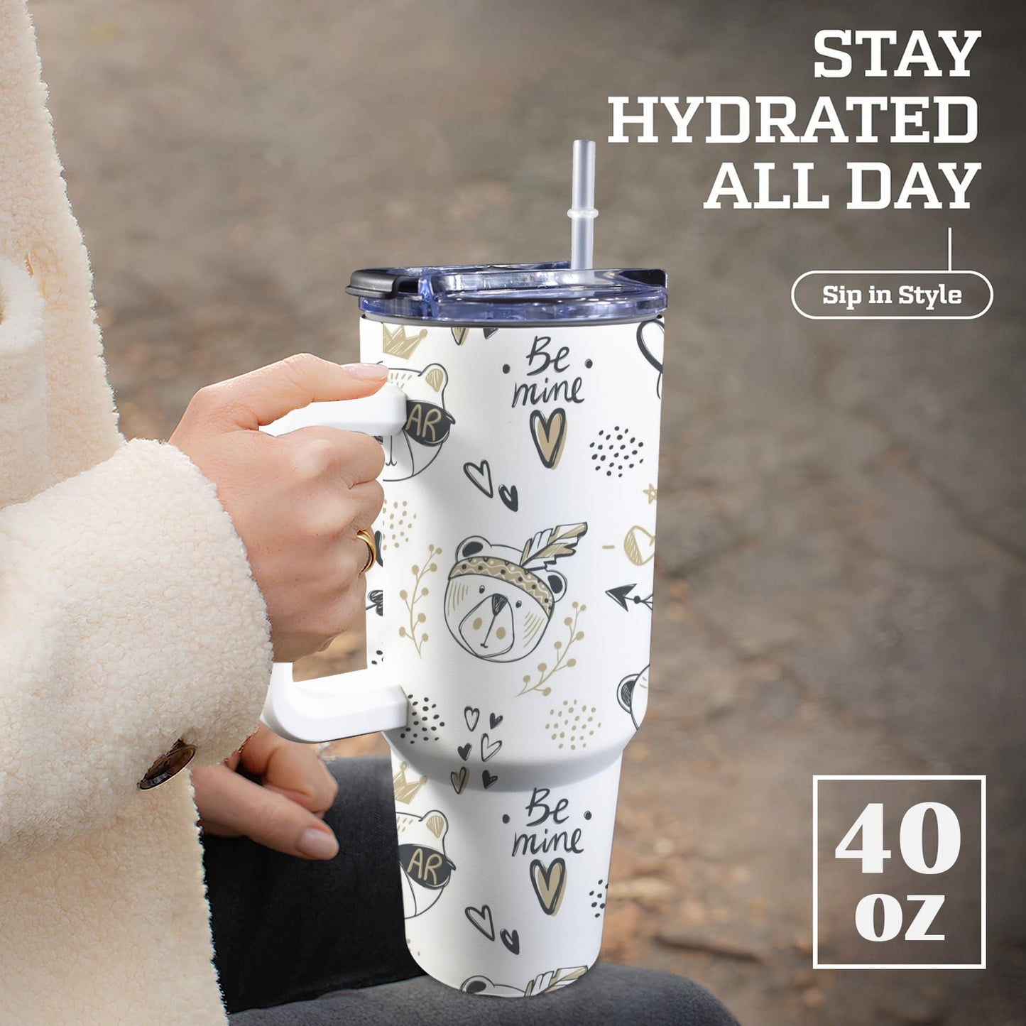 Bears - 40oz Tumbler with White Handle