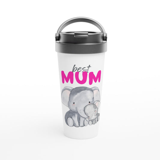 Best Mum, Cute Elephants - White 15oz Stainless Steel Travel Mug Default Title Travel Mug animal Mum