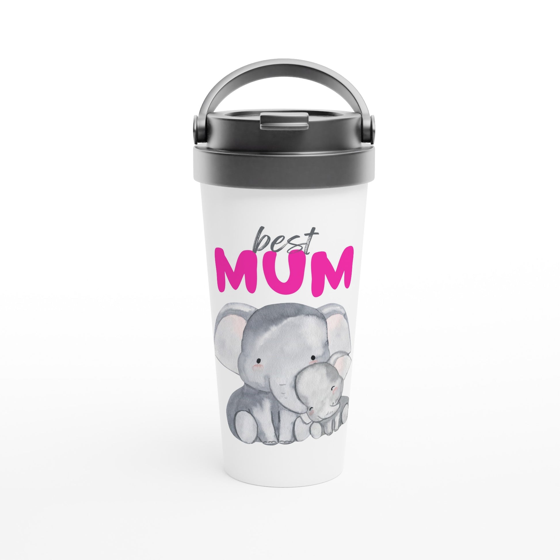 Best Mum, Cute Elephants - White 15oz Stainless Steel Travel Mug Default Title Travel Mug animal Globally Fulfilled Mum