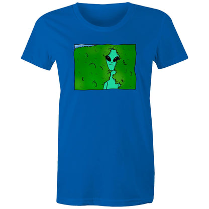 Alien Backing Into Hedge Meme - Womens T-shirt