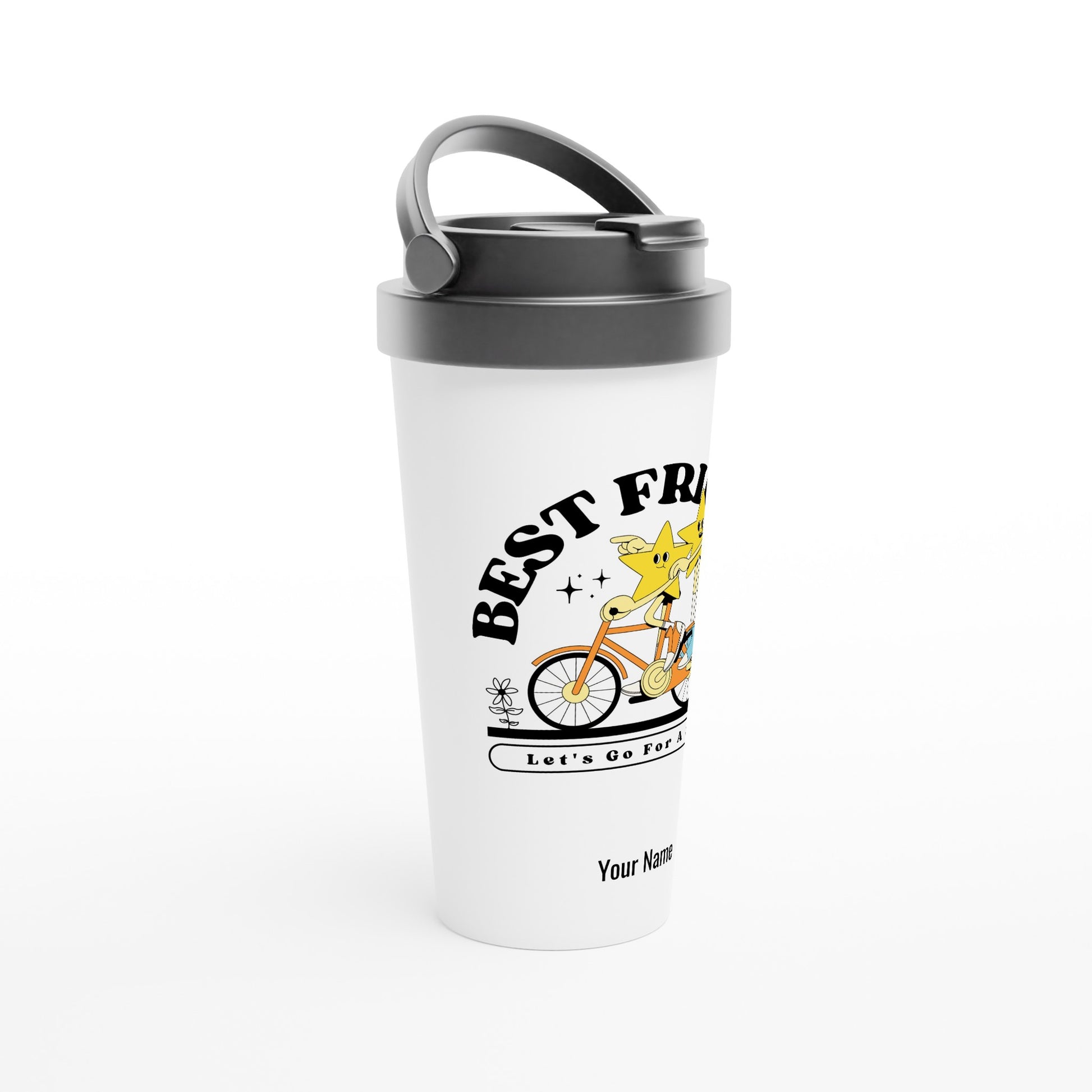 Personalised - Best Friends - White 15oz Stainless Steel Travel Mug Personalised Travel Mug retro