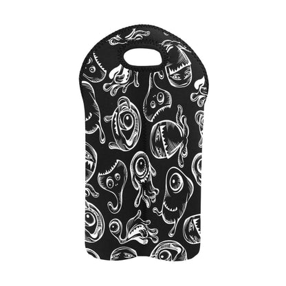 Monsters In Black And White - 2-Bottle Neoprene Wine Bag 2 Bottle Wine Bag Printed Offshore Sci Fi