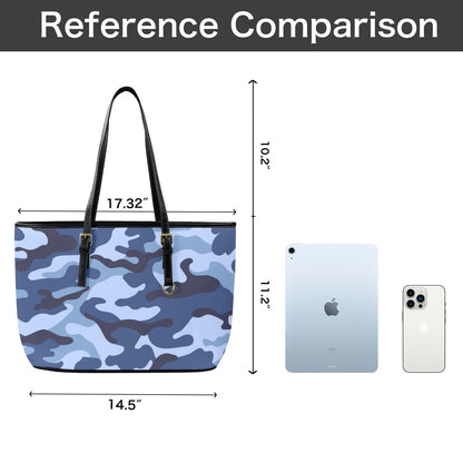 Blue Camouflage - Leather Tote Bag-Large