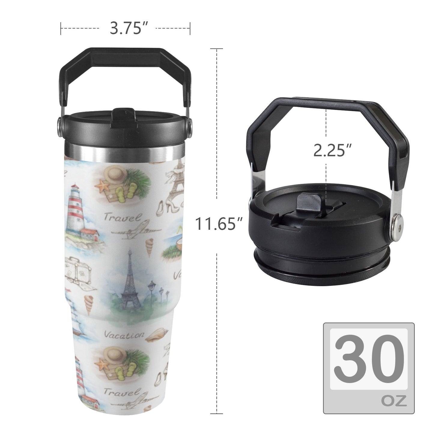 Travel Map - 30oz Tumbler with Top Handle