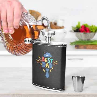 Best Dad - 8oz Black Leather Hip Flask 8oz Black Leather Hip Flask Printed Offshore