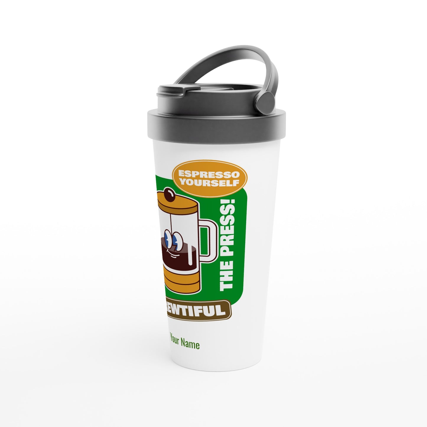 Personalised - Brewtiful, Espresso Yourself - White 15oz Stainless Steel Travel Mug Personalised Travel Mug coffee retro