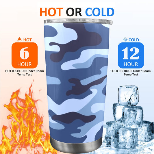 Blue Camouflage - 20oz Travel Mug with Clear Lid Clear Lid Travel Mug