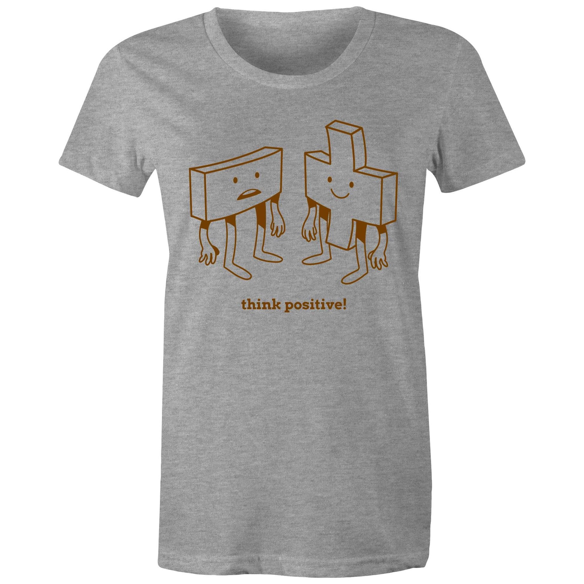 Think Positive, Plus And Minus - Womens T-shirt Grey Marle Womens T-shirt Maths Motivation