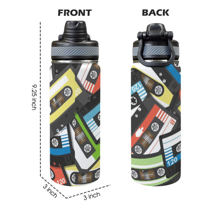 Cassette Tapes - Insulated Water Bottle with Dual-Use Lid (18oz) Insulated Water Bottle with Dual-Use Lid (18oz) Music Printed Offshore Retro