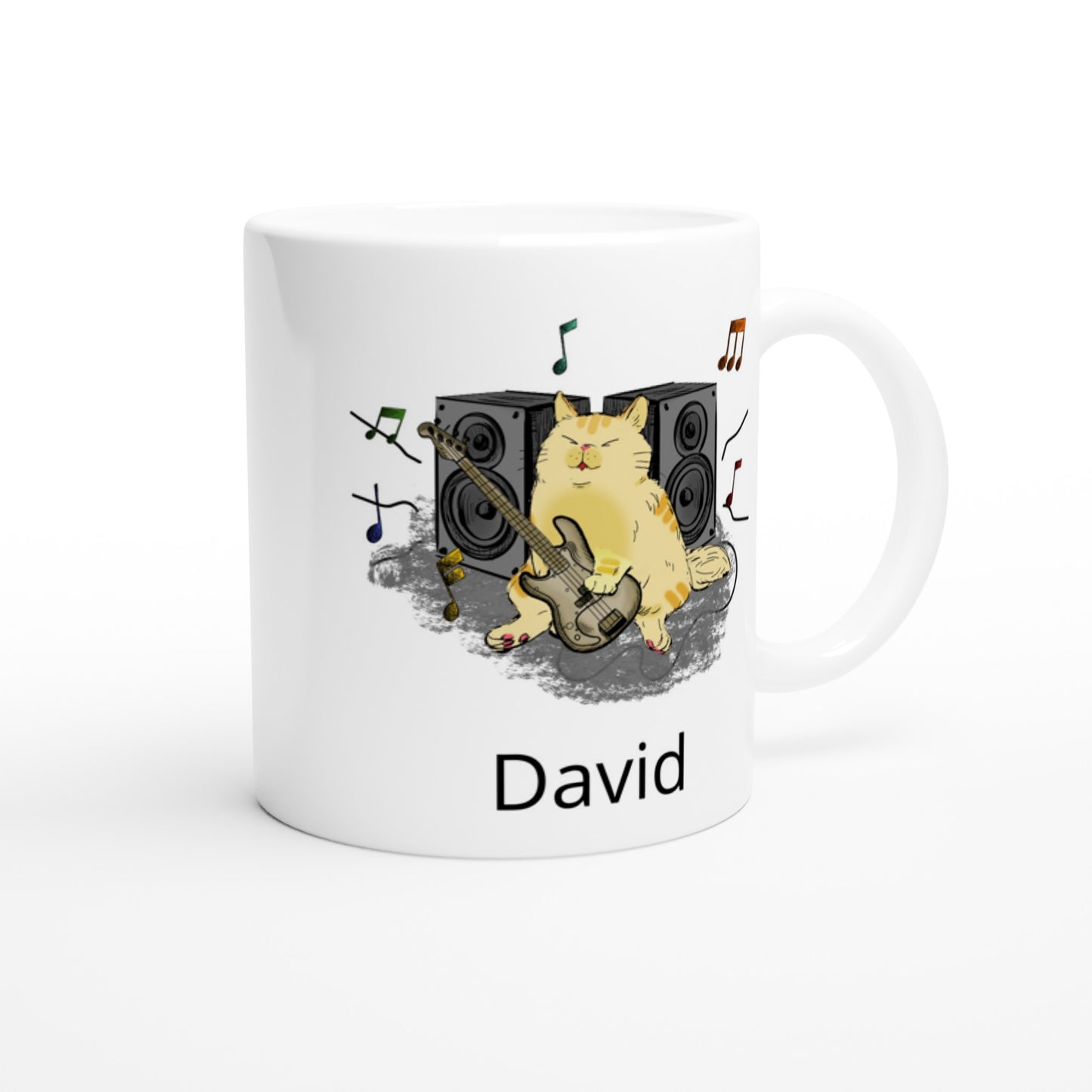 Personalise - Cat Bass Player - White 11oz Ceramic Mug Personalised Mug animal customise Globally Fulfilled Music personalise