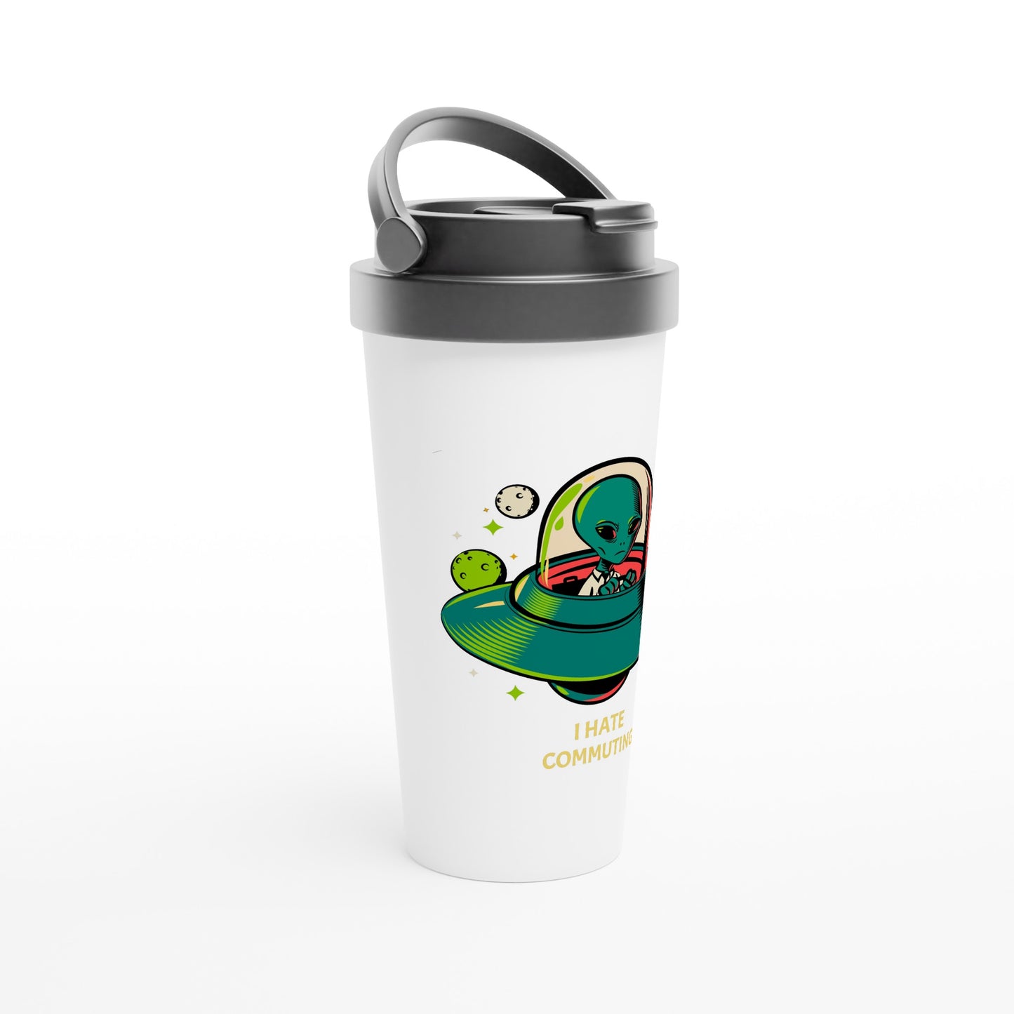 Alien Commute - White 15oz Stainless Steel Travel Mug Travel Mug Sci Fi