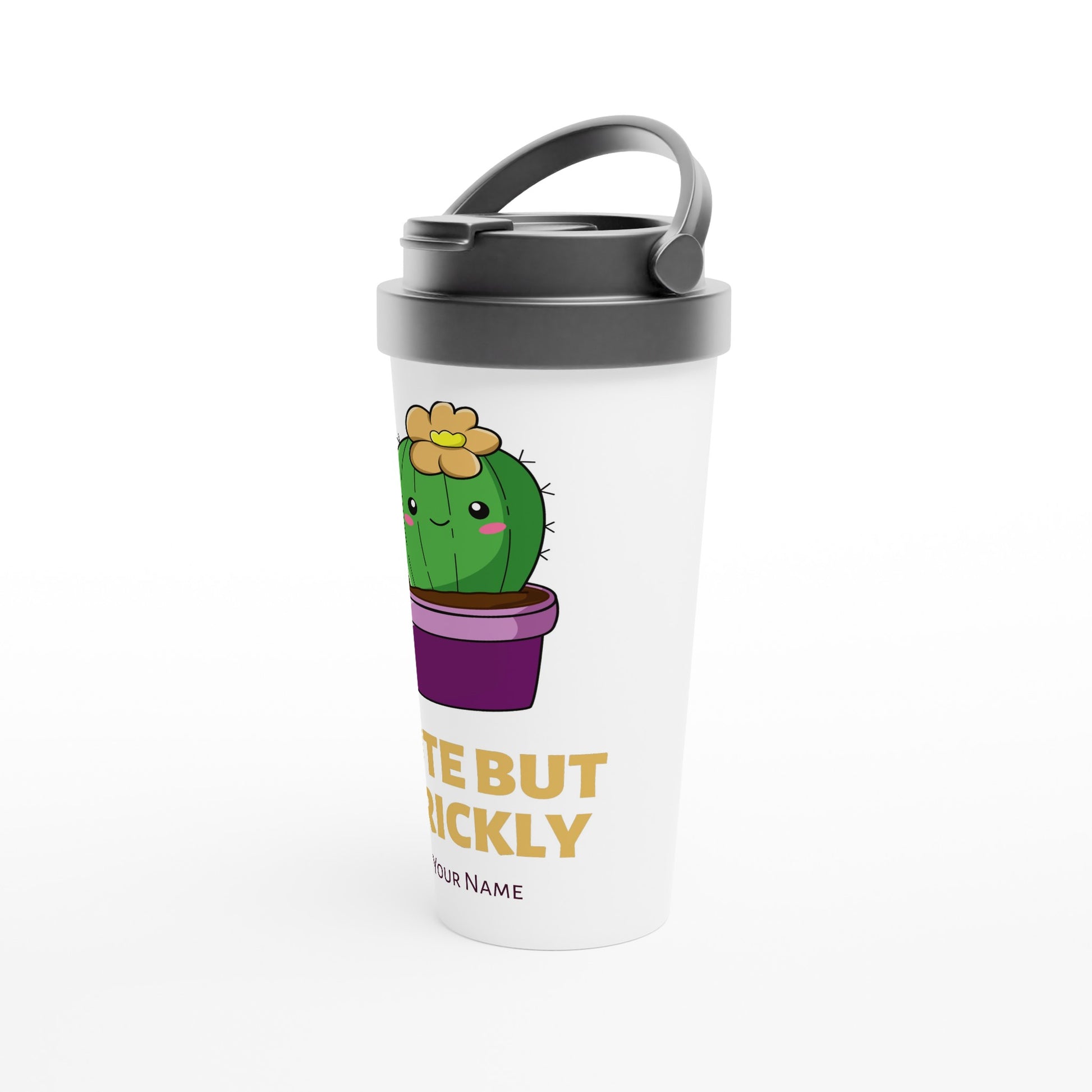 Personalised - Cactus, Cute But Prickly - White 15oz Stainless Steel Travel Mug Personalised Travel Mug funny