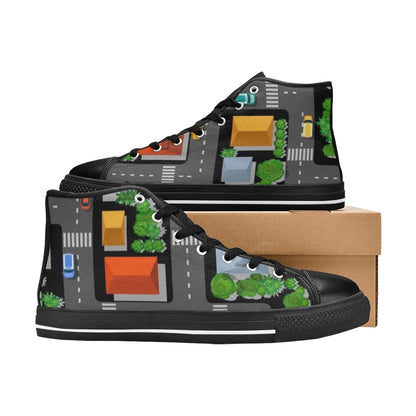 Road Map - Kids High Top Canvas Shoes