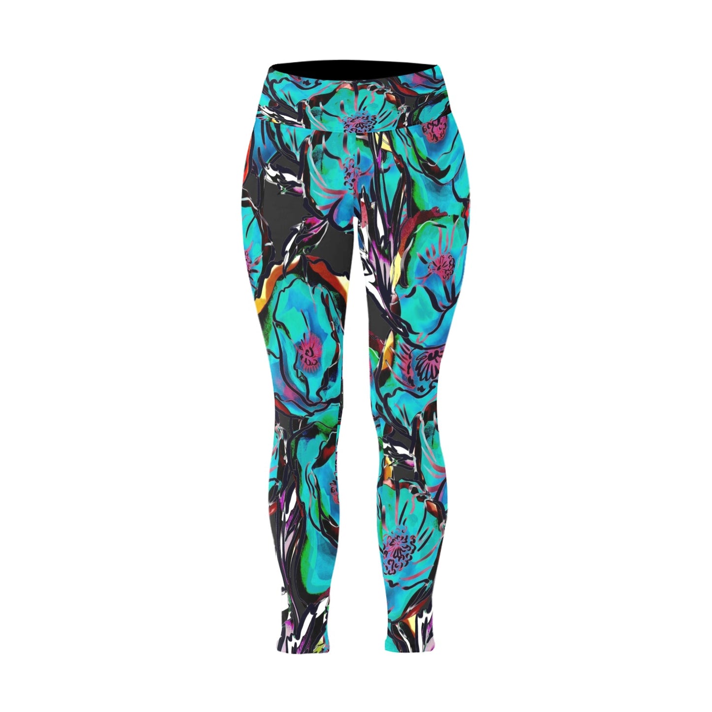 Flower It Blue - Women's Plus Size High Waist Leggings Women's Plus Size High Waist Leggings Printed Offshore