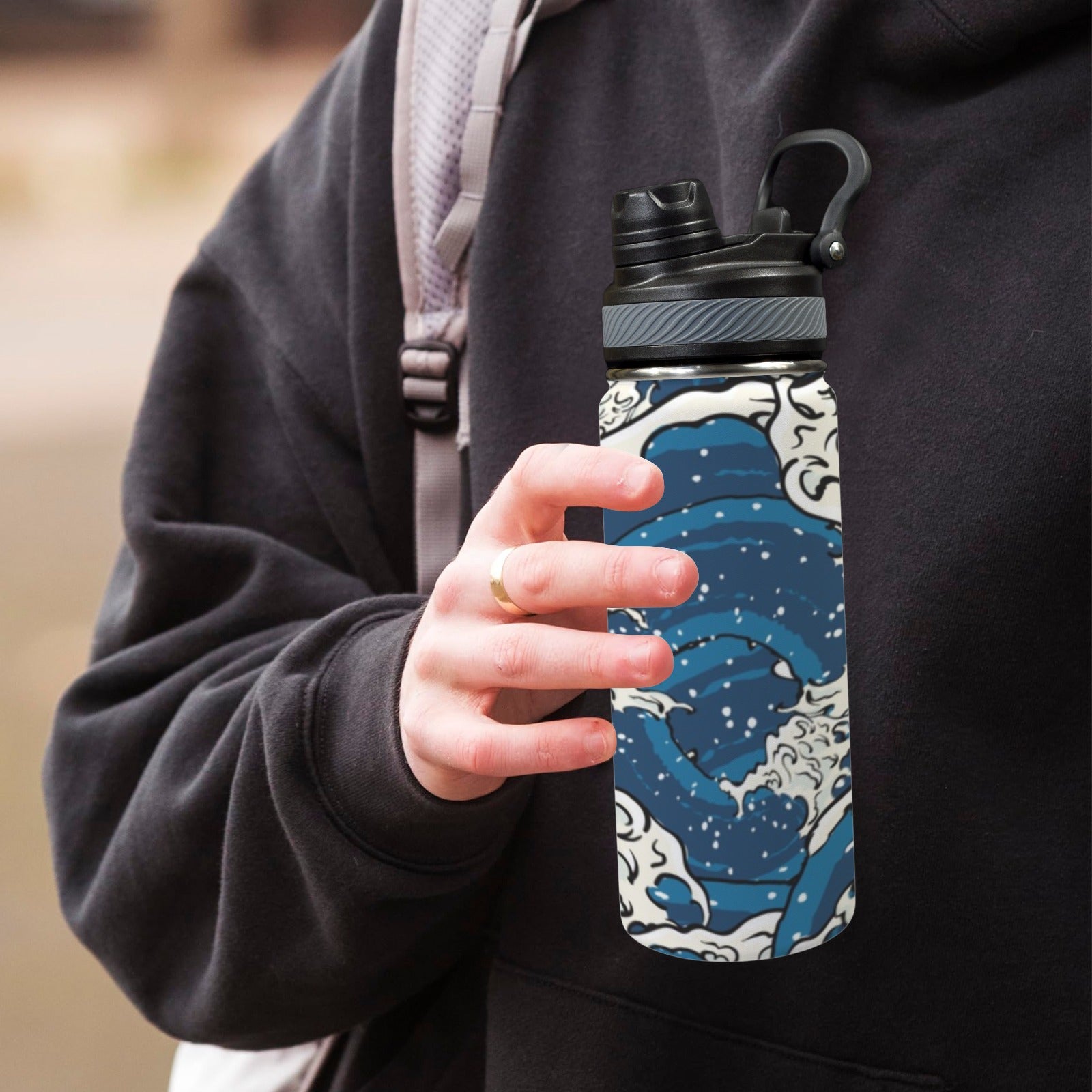 Waves - Insulated Water Bottle with Dual-Use Lid (18oz) Insulated Water Bottle with Dual-Use Lid (18oz) Printed Offshore