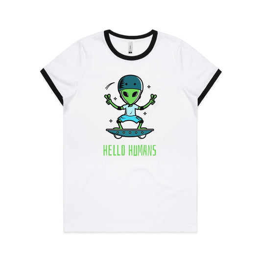 Hello Humans, Alien Skate - Women's Ringer Tee