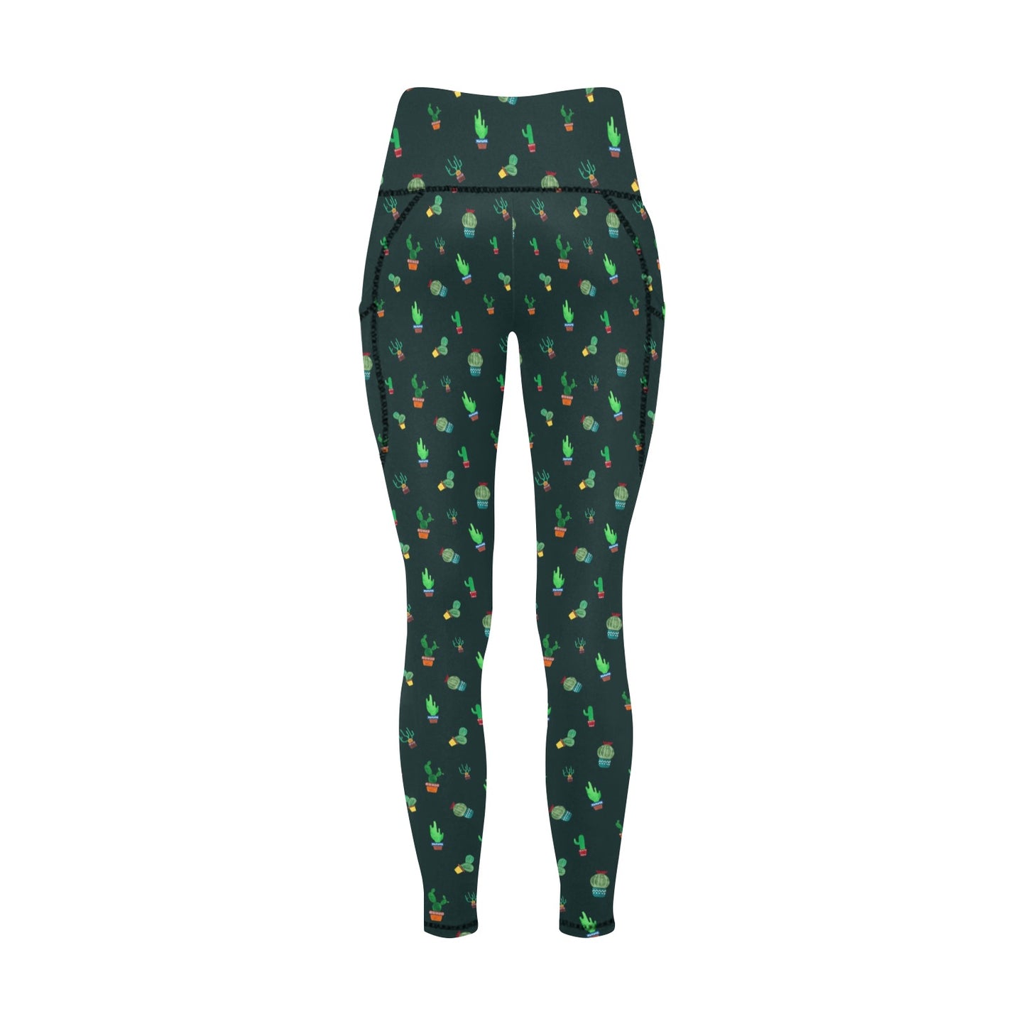 Cactus On Black - Women's Leggings with Pockets