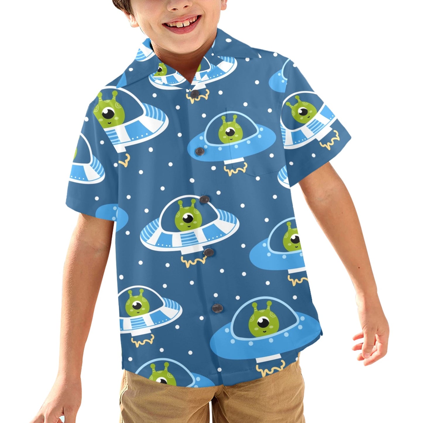 Cute Aliens in UFOs - Junior Boys Hawaiian Shirt