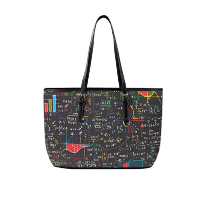 Colourful Maths Formulas - Leather Tote Bag-Large