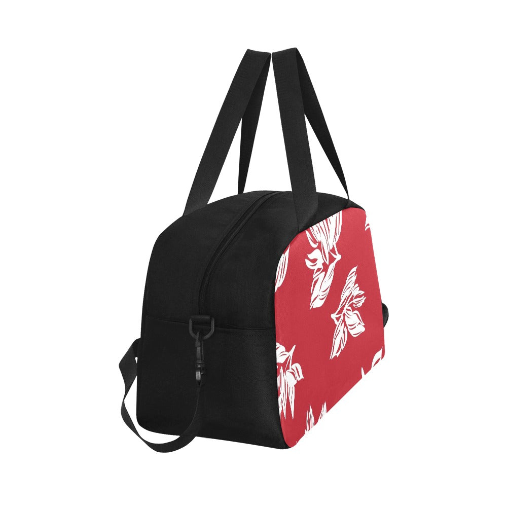 Red Retro Foliage, Hawaiian Flower - Gym Bag / Overnight Bag