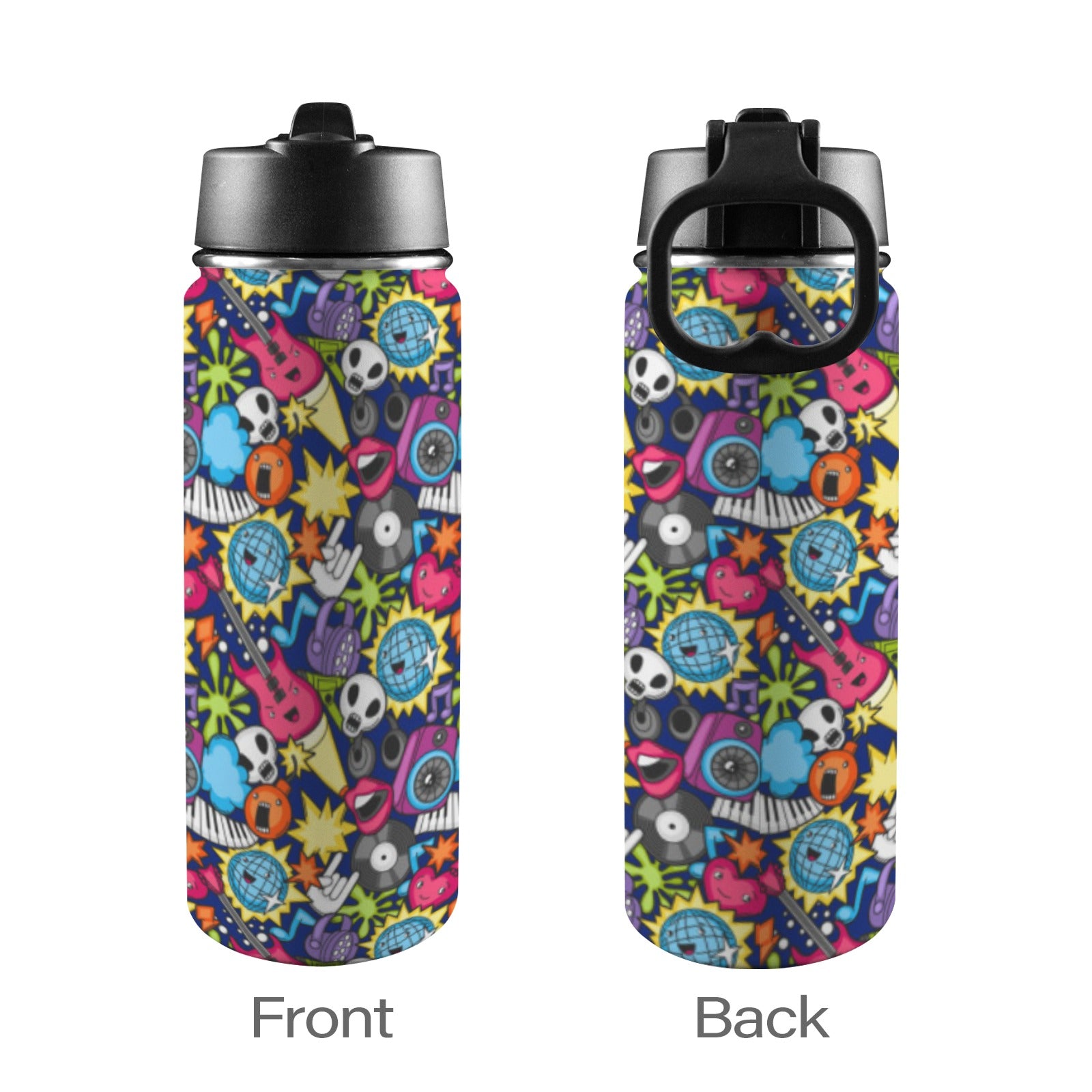 Sticker Music - Insulated Water Bottle with Straw Lid (18oz) Insulated Water Bottle with Swing Handle Printed Offshore