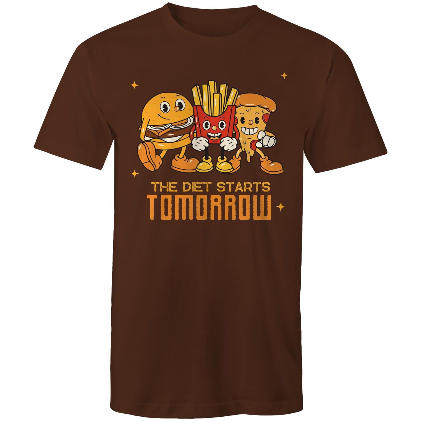 The Diet Starts Tomorrow, Hamburger, Pizza, Fries - Mens T-Shirt Dark Chocolate Mens T-shirt Food Funny Retro