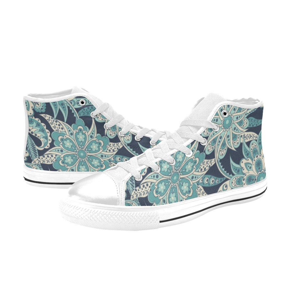 Vintage Blue Floral - Women's High Top Canvas Shoes