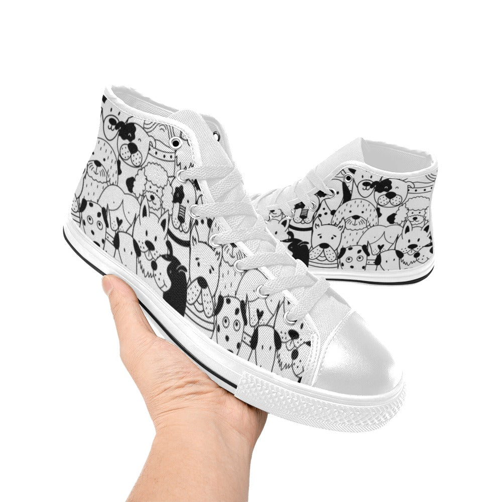 Black And White Dogs - Women's High Top Canvas Shoes