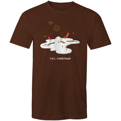 Melting Snowman, Yay Christmas - Mens T-Shirt Dark Chocolate Mens Christmas T-shirt Christmas Printed In Australia