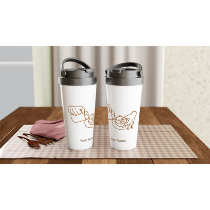 Personalised - Barista - White 15oz Stainless Steel Travel Mug Personalised Travel Mug Coffee Customise Globally Fulfilled Personalise