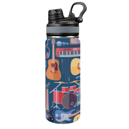 Music Instruments Blue - Insulated Water Bottle with Dual-Use Lid (18oz)