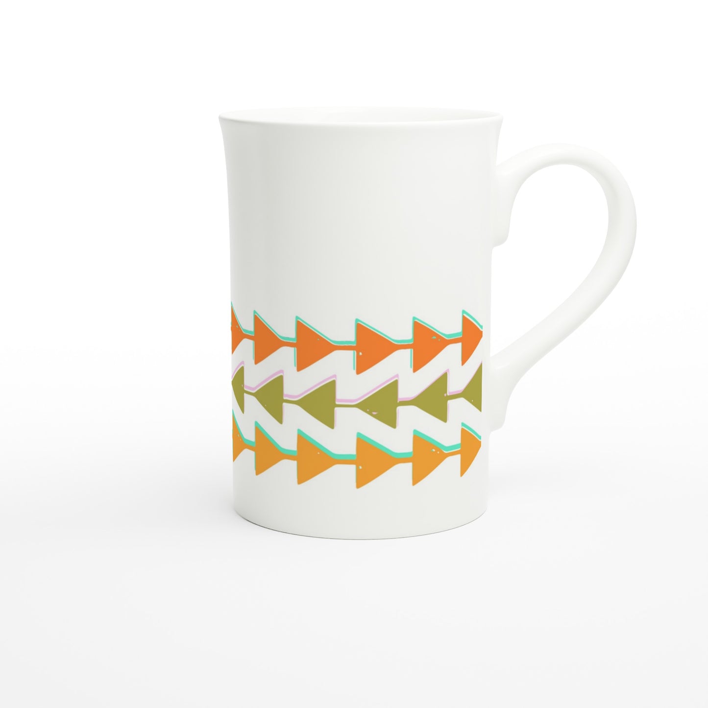 Retro Triangles - White 10oz Porcelain Slim Mug Porcelain Mug Retro
