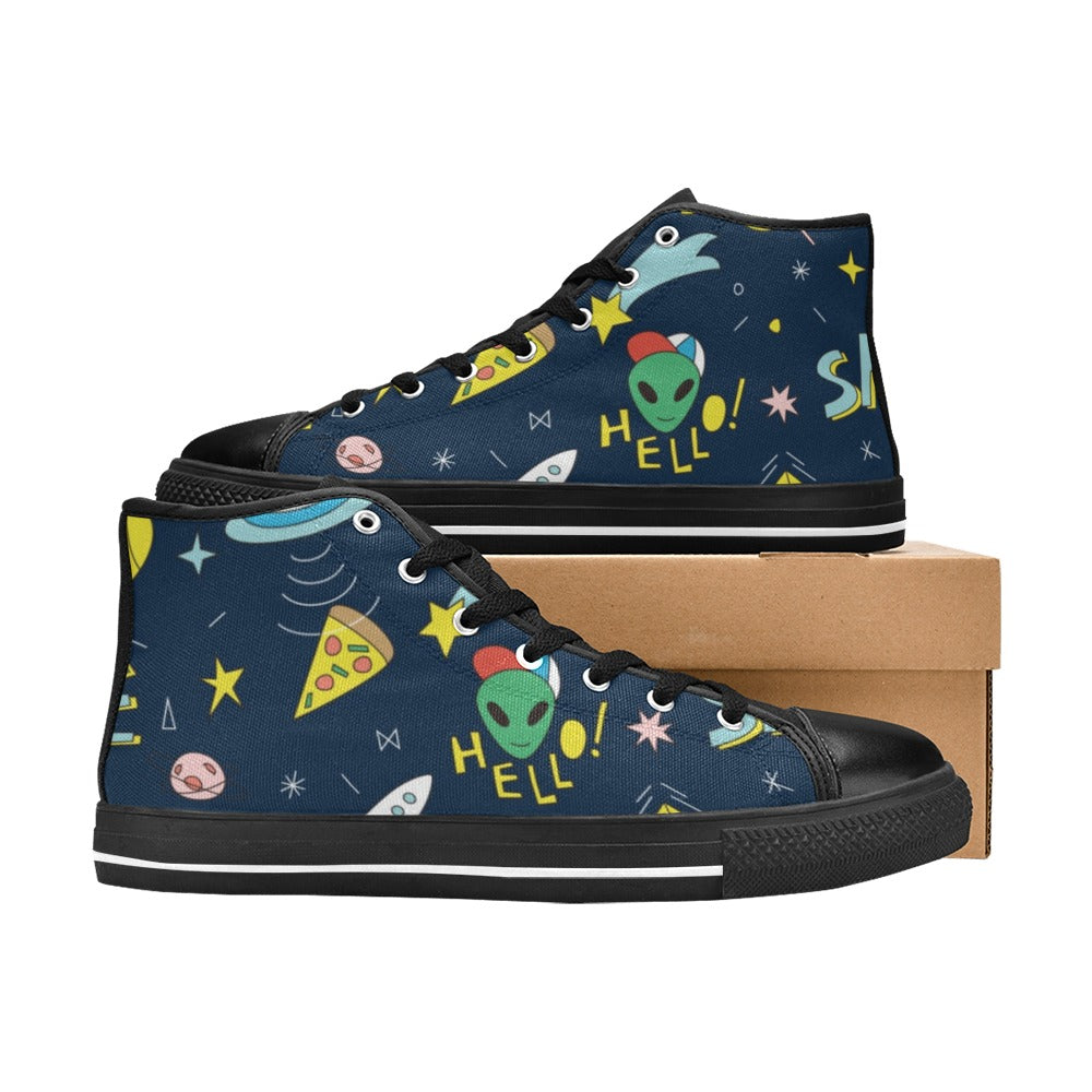 Hello Alien - Men's High Top Canvas Shoes