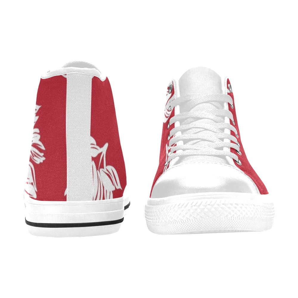 Red Retro Foliage, Hawaiian Flower - Women's High Top Canvas Shoes