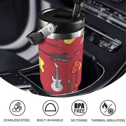 Guitars On Red - 30oz Tumbler with Top Handle