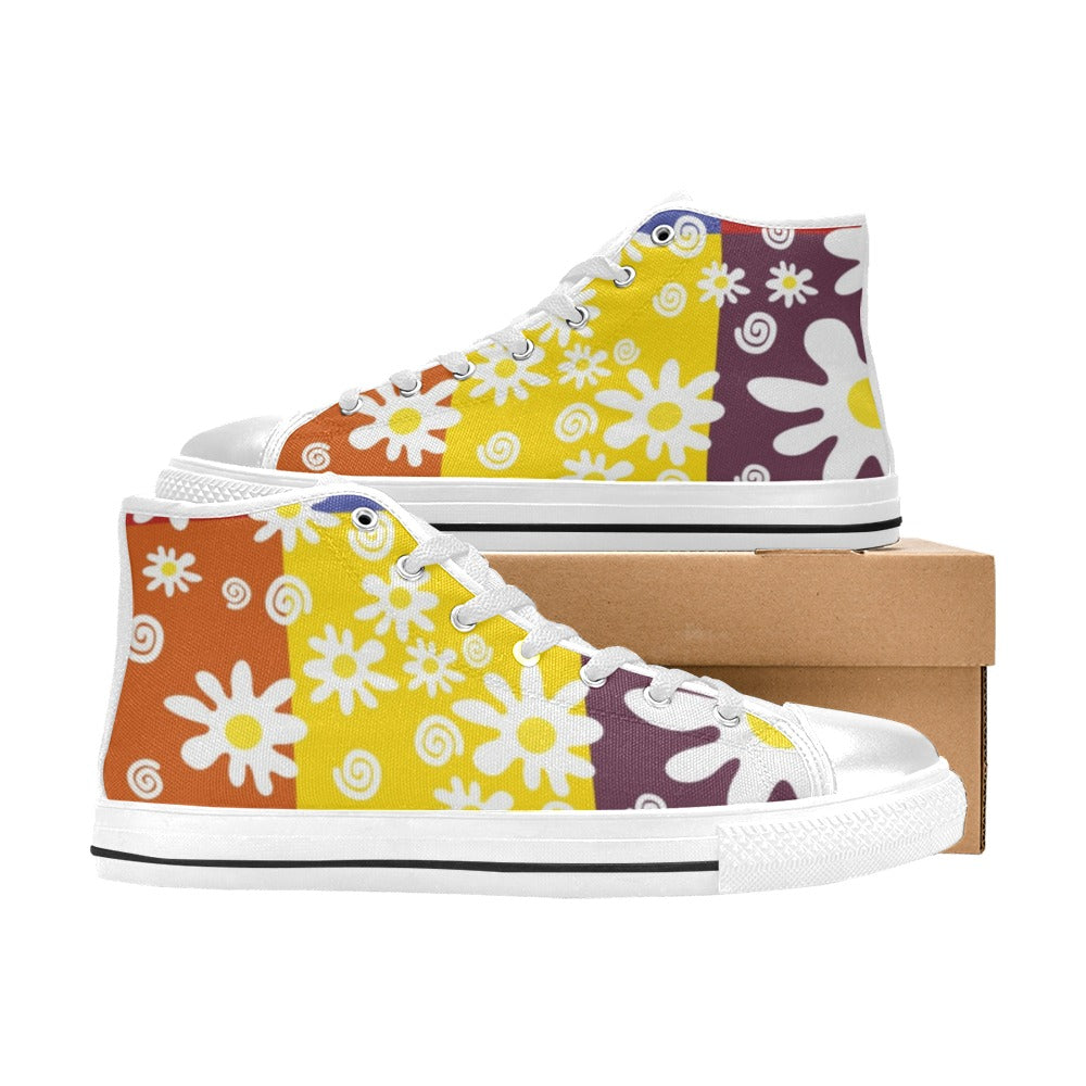 Floral Patchwork - Women's High Top Canvas Shoes