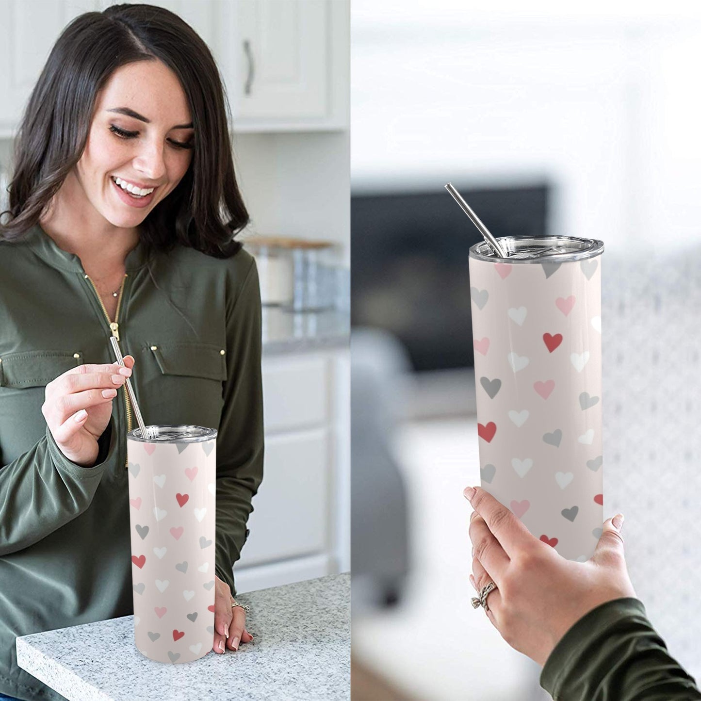 Pretty Hearts - 20oz Tall Skinny Tumbler with Lid and Straw