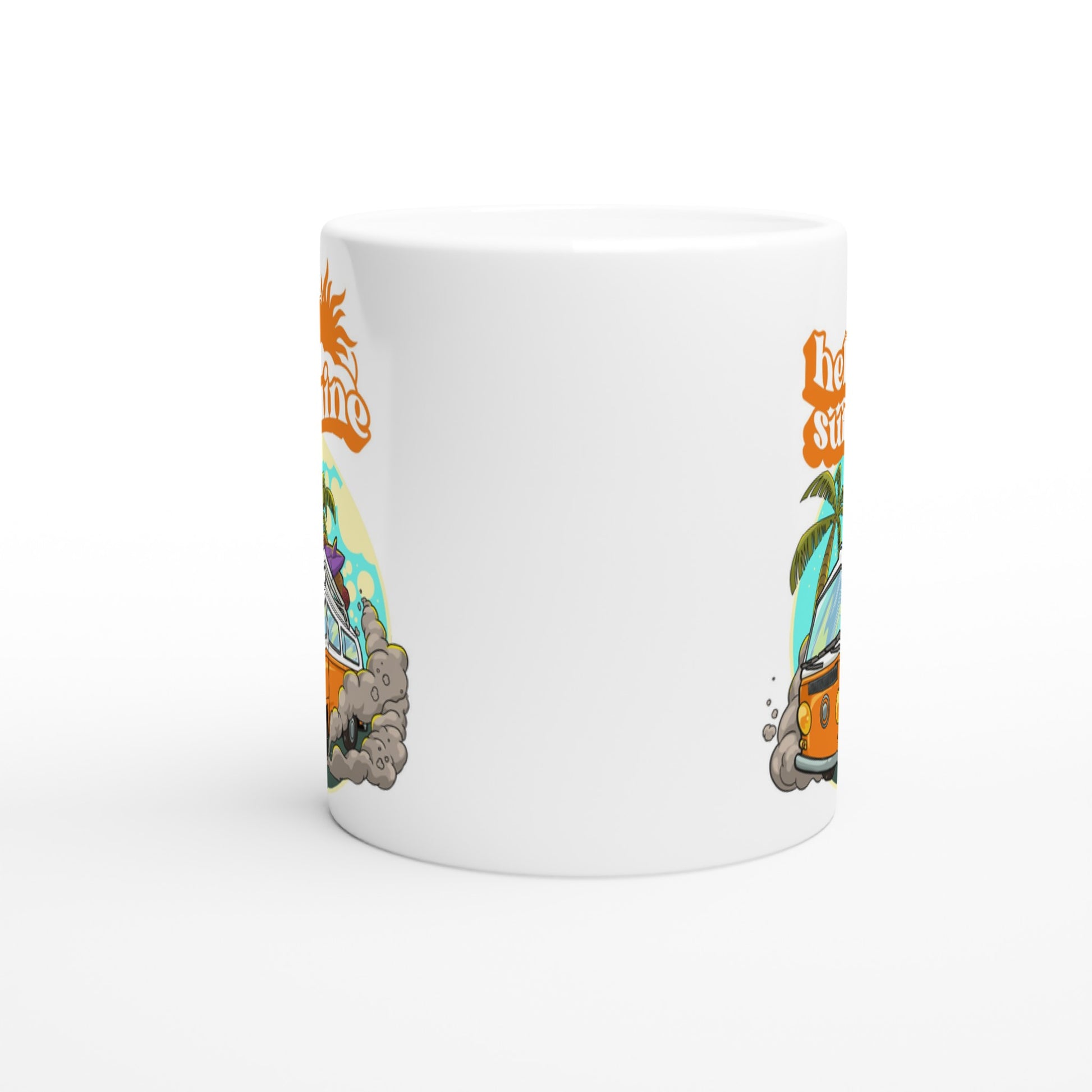 Hello Sunshine, Beach Van - White 11oz Ceramic Mug White 11oz Mug Globally Fulfilled Retro Summer Surf