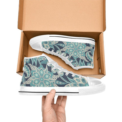 Vintage Blue Floral - Women's High Top Canvas Shoes