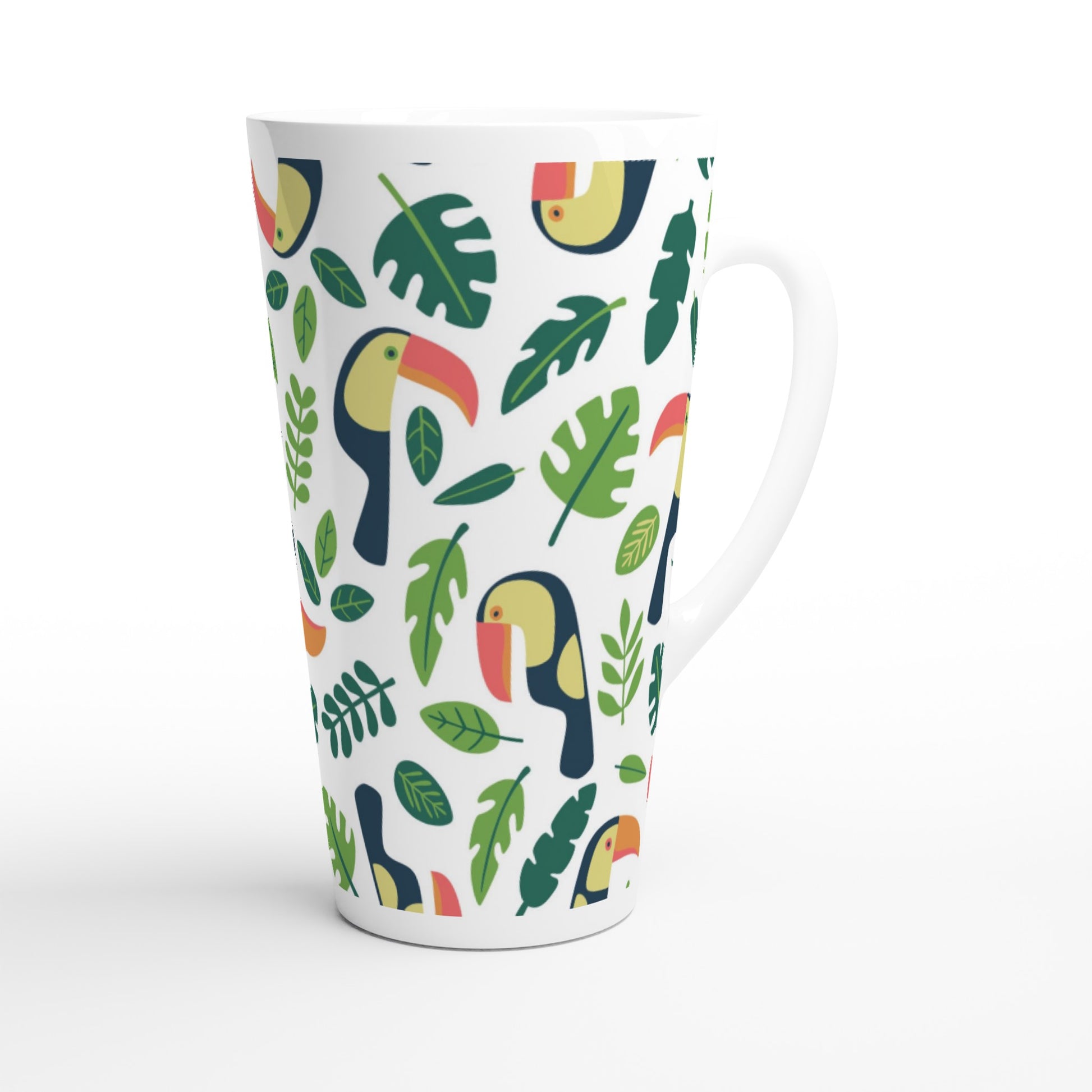 Toucans - White Latte 17oz Ceramic Mug Latte Mug animal Globally Fulfilled