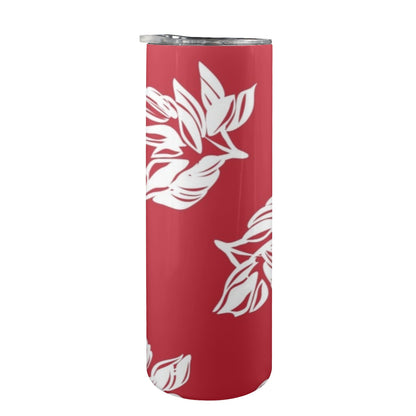 Red Retro Foliage, Hawaiian Flower - 20oz Tall Skinny Tumbler with Lid and Straw