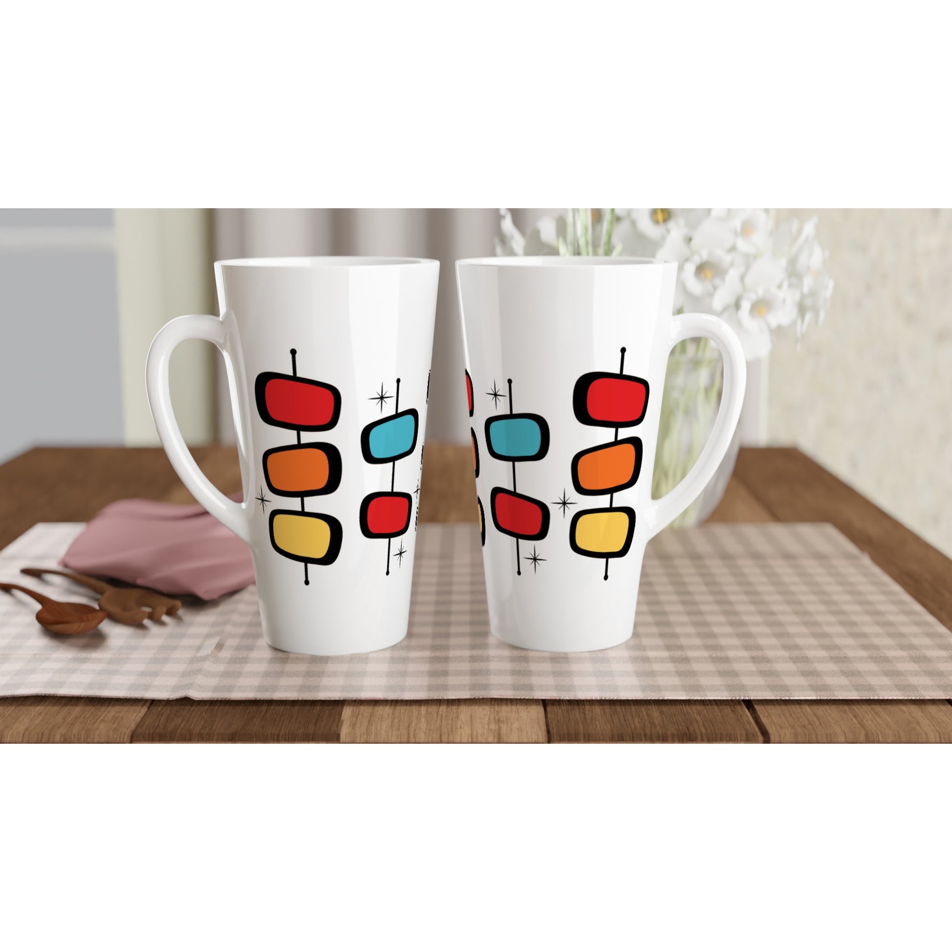 Retro Style - White Latte 17oz Ceramic Mug Latte Mug Retro