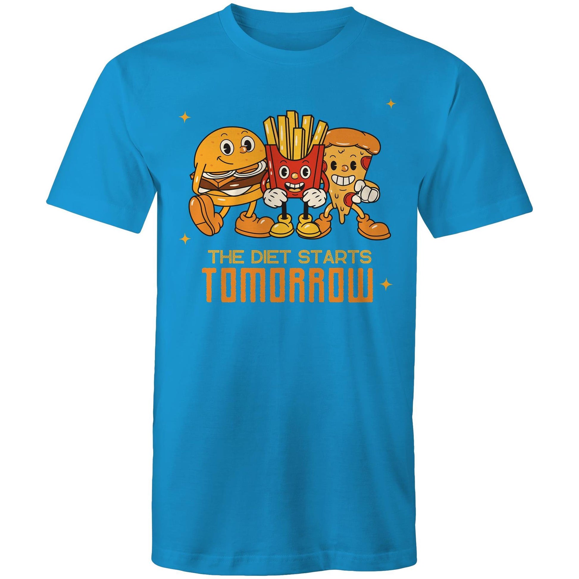 The Diet Starts Tomorrow, Hamburger, Pizza, Fries - Mens T-Shirt Arctic Blue Mens T-shirt Food Funny Retro