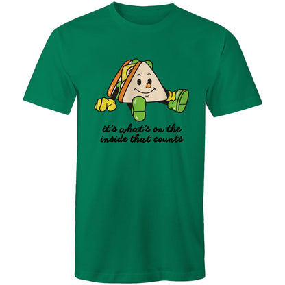 Sandwich, It's What's On The Inside That Counts - Mens T-Shirt Kelly Green Mens T-shirt Food Motivation