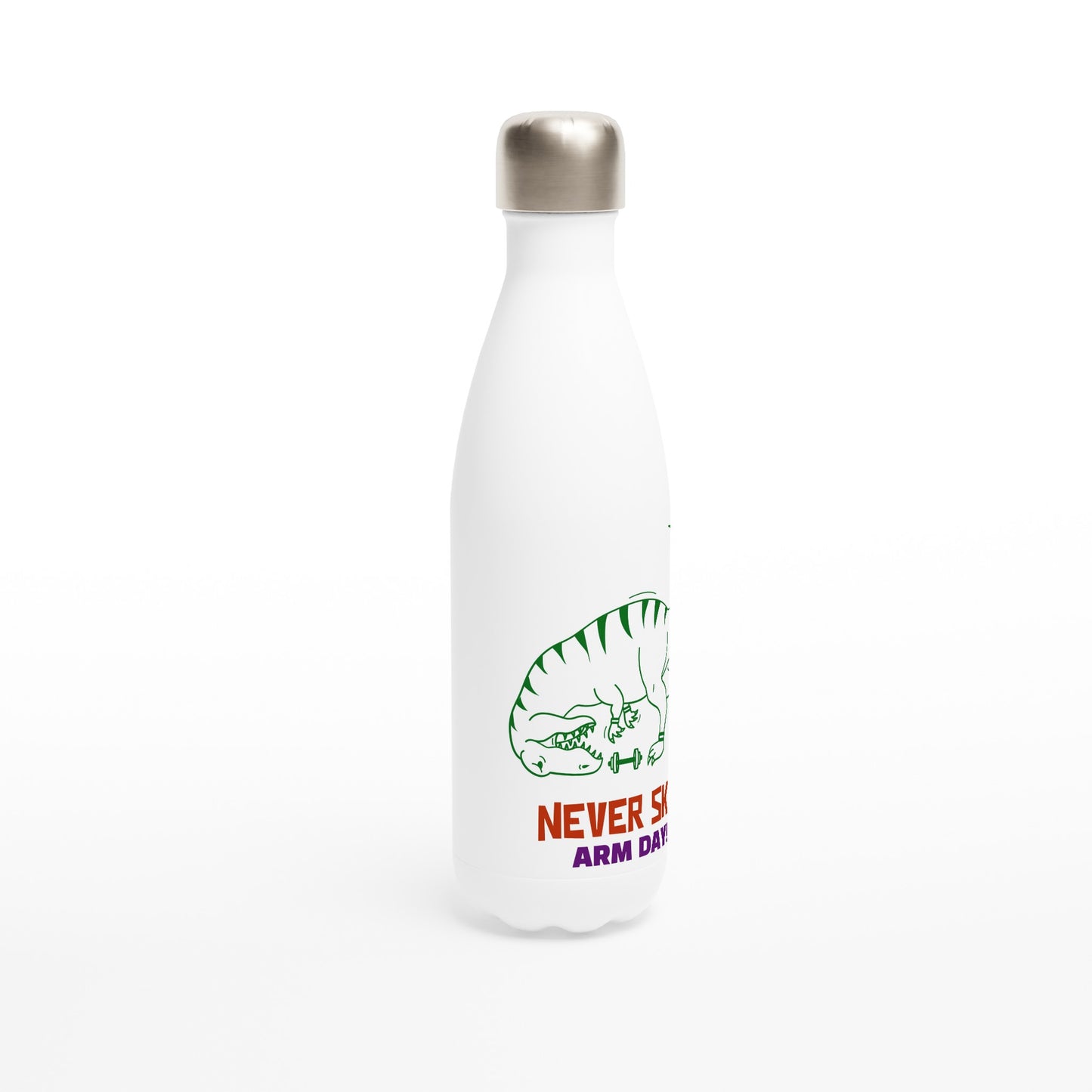 Never Skip Arm Day - White 17oz Stainless Steel Water Bottle White Water Bottle animal Fitness Globally Fulfilled