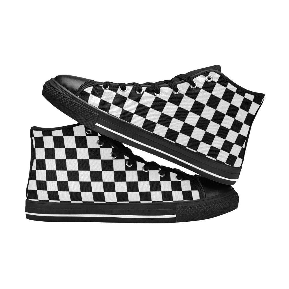 Black And White Checkered - Men's High Top Canvas Shoes