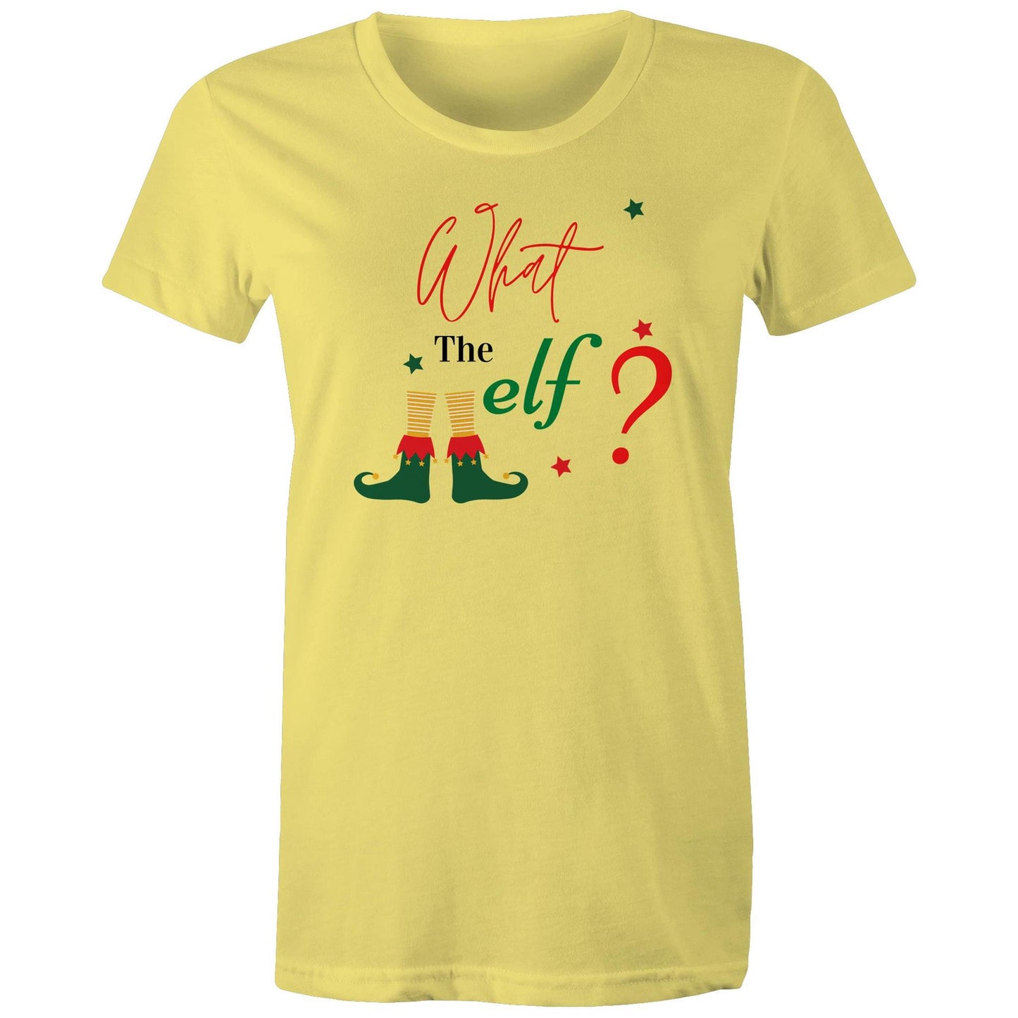 What The Elf, Christmas - Womens T-shirt Yellow Womens Christmas T-shirt Christmas Printed In Australia